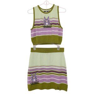 Broken Promises Happy Bunny Jim Benton Y2K knit skirt crop top alt streetwear